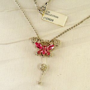 NEW Vintage Charles Winston, Butterfly Pink Cubic Zirconias Silver Necklace
